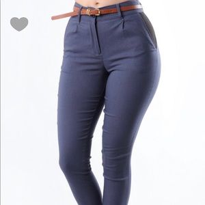 Navy dress pants with brown belt